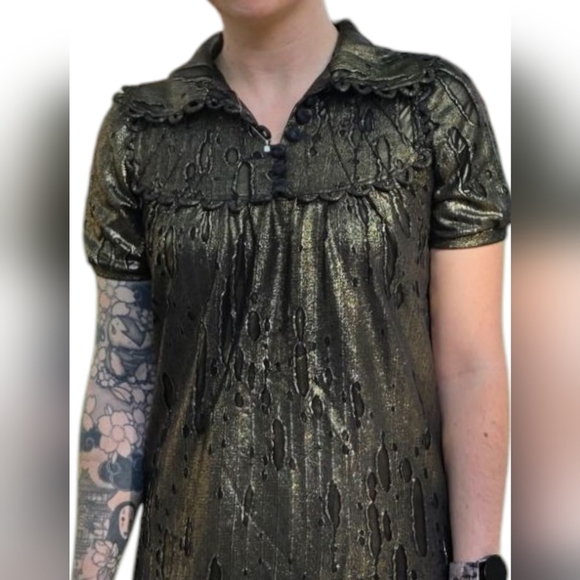 Vintage Wayne gold Metallic Mini Short  dress Textured Summer Dress Size XS - Picture 3 of 14